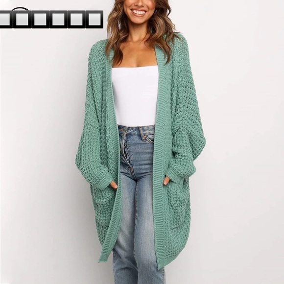 Lena Vie Boutique Sweaters - Pistachio BoHo Big Pocket Open Cardigan